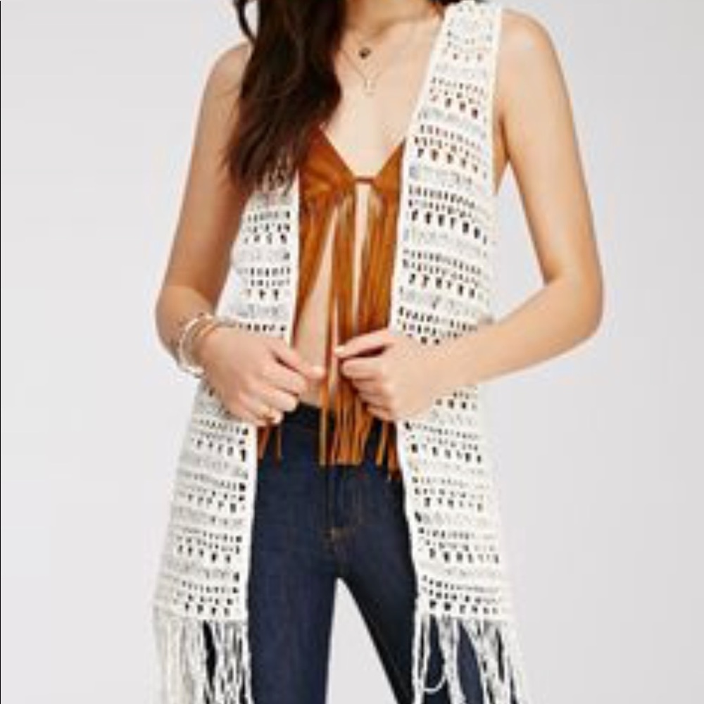 F21 boho Crotchet long vest